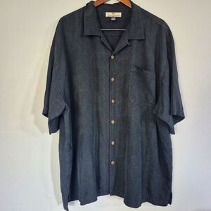 Tommy Bahama Silk Hawaiin Black Short Sleeve Button Up Shirt XXL